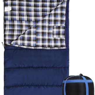 REDCAMP Flannel Sleeping Bag for Adults, Comfortable Cotton Sleeping Bags for Camping with Detachable Hood, Red/Grey/Blue